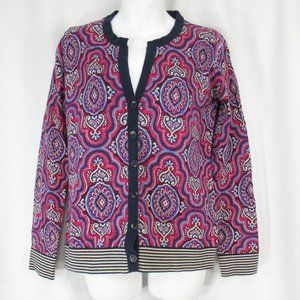 Pink Navy Blue Cardigan Sweater Medium Button Front Jones New York Barbie